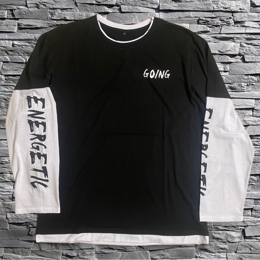 Shein Going Energetic LS Tee Black/White Size XL